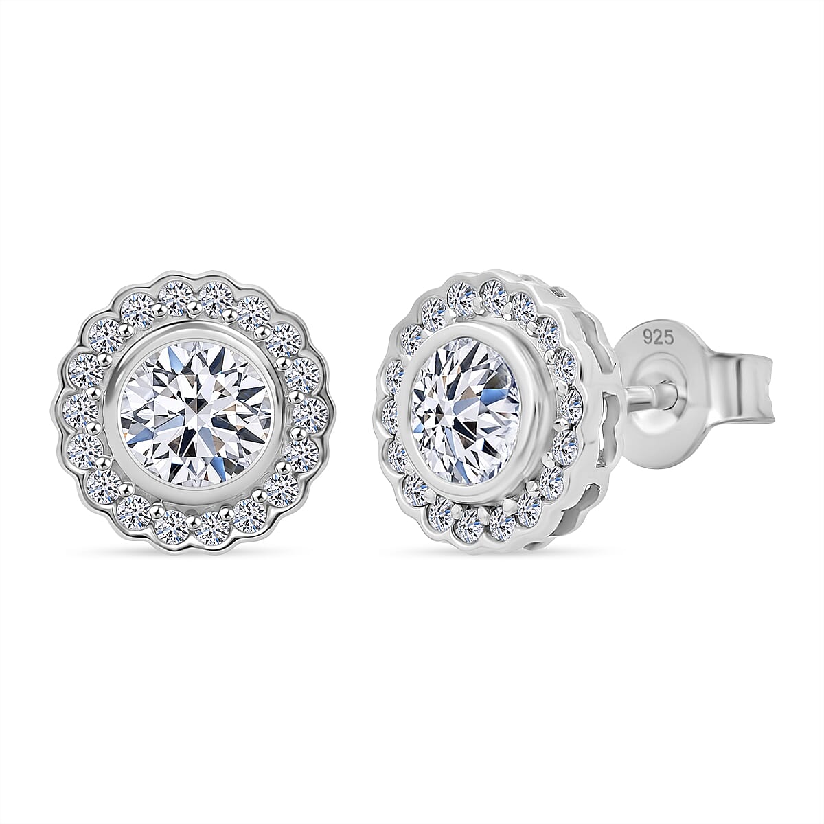 LUXURIANT 1.25 Ct. Lab Grown Diamond Halo Earrings in Rhodium Overlay Sterling Silver 8314530 0