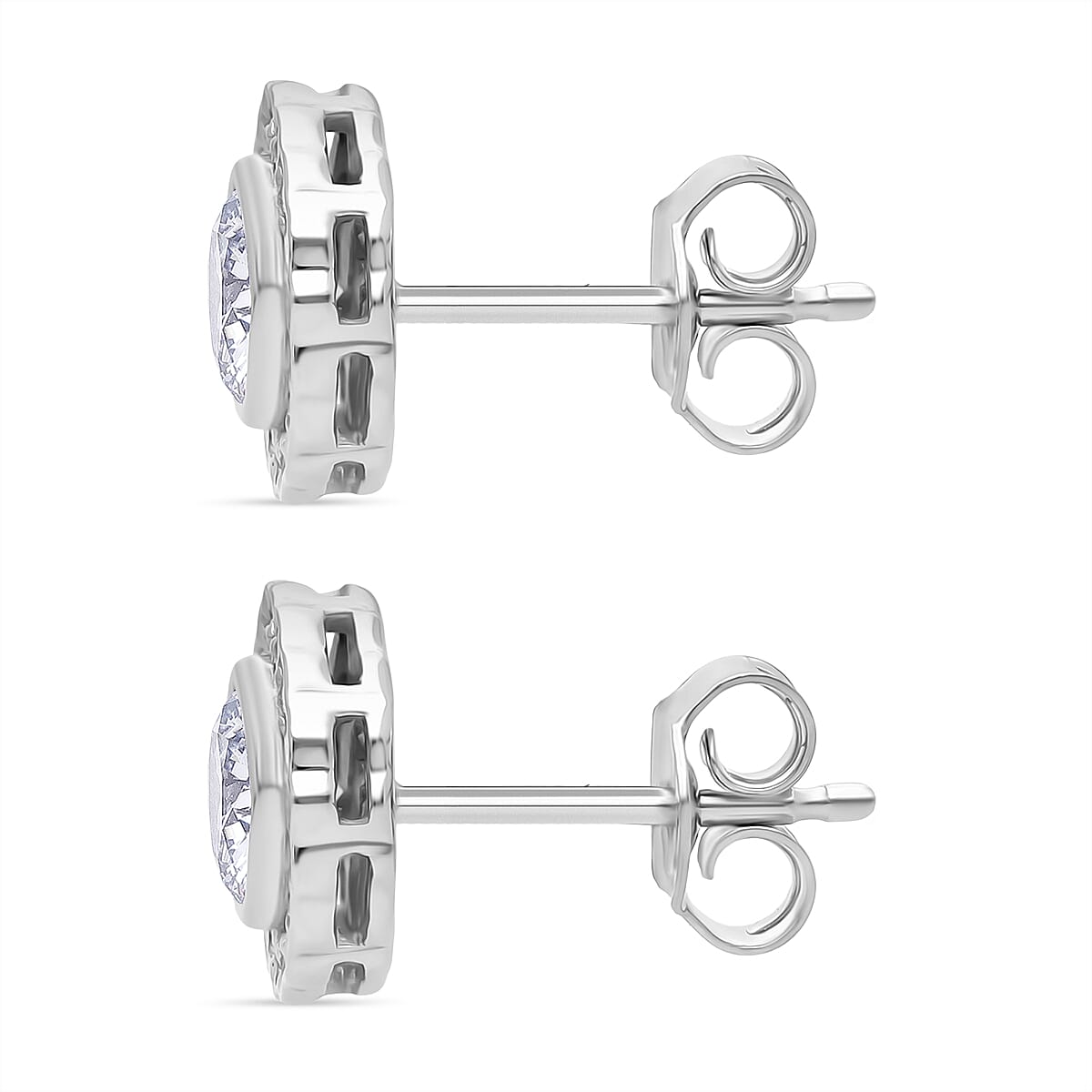 LUXURIANT 1.25 Ct. Lab Grown Diamond Halo Earrings in Rhodium Overlay Sterling Silver 8314530 3