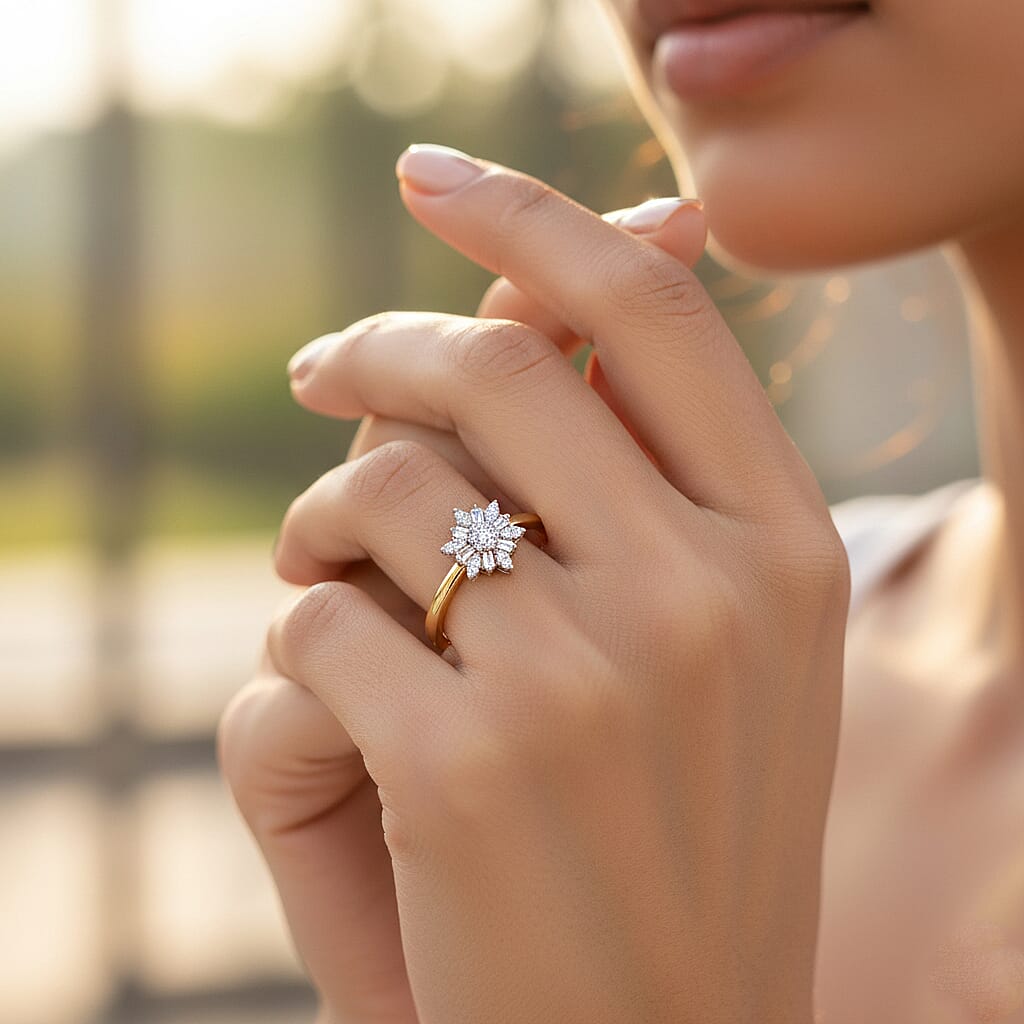 LUXURIANT Lab Grown Diamond Snowflake Ring in 18K Vermeil Yellow Gold Plated Sterling Silver (SI/GH) 8314879 3