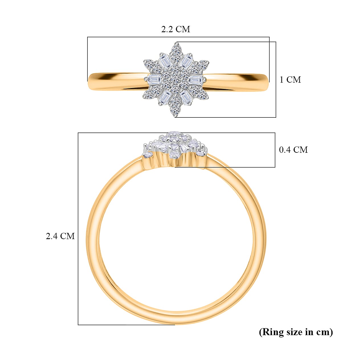 LUXURIANT Lab Grown Diamond Snowflake Ring in 18K Vermeil Yellow Gold Plated Sterling Silver (SI/GH) 8314879 6