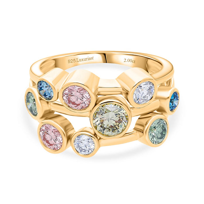 LUXURIANT 2 Ct. Multi Colour Lab Grown Diamond Bubble Ring in 18K Vermeil Yellow Gold Over Sterling Silver (SI-G-H) 8314965 1
