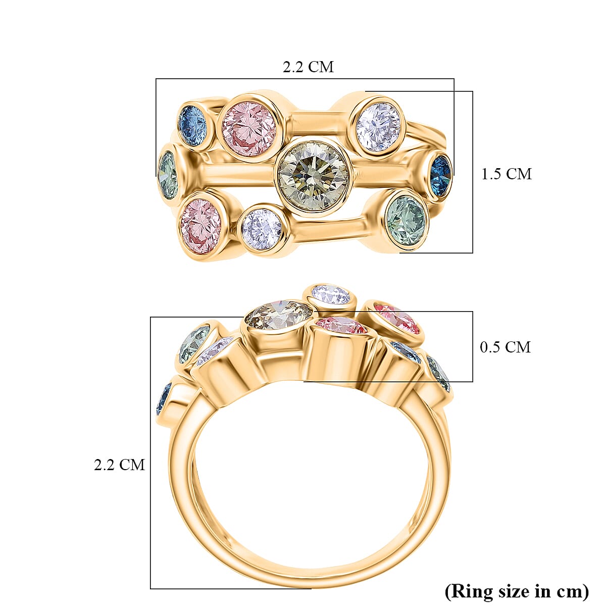 LUXURIANT 2 Ct. Multi Colour Lab Grown Diamond Bubble Ring in 18K Vermeil Yellow Gold Over Sterling Silver (SI-G-H) 8314965 7