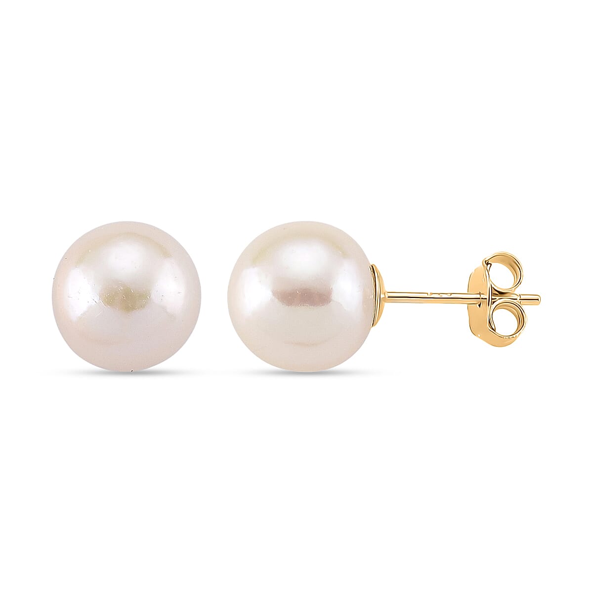 Premium White Edison Pearl (10MM) Earrings with Push Backs in Yellow Gold Plated Sterling Silver 8315801 0