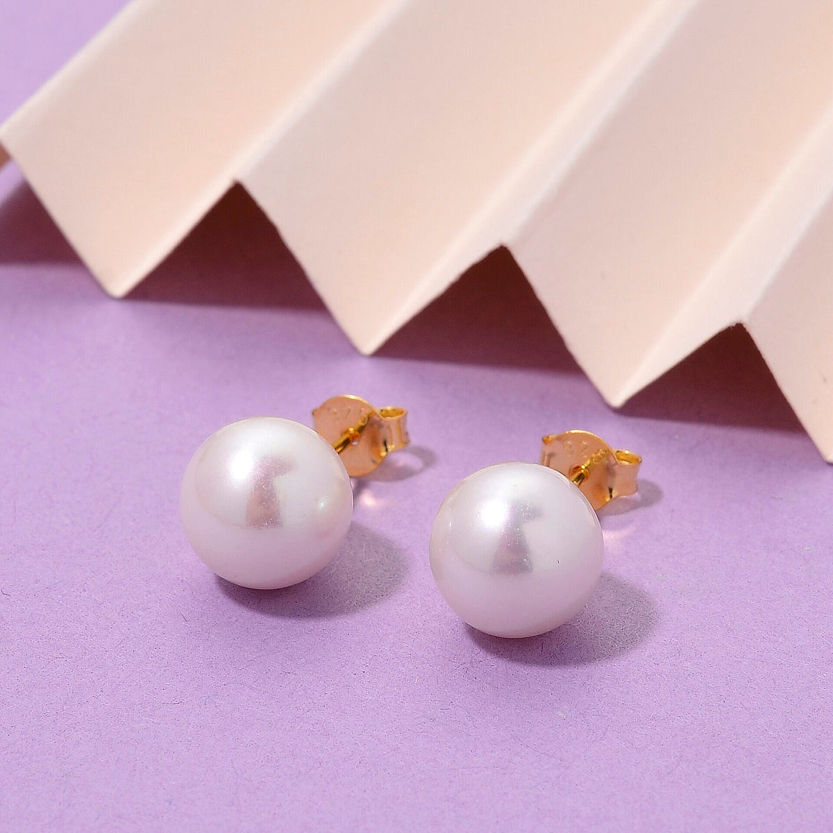 Premium White Edison Pearl (10MM) Earrings with Push Backs in Yellow Gold Plated Sterling Silver 8315801 2