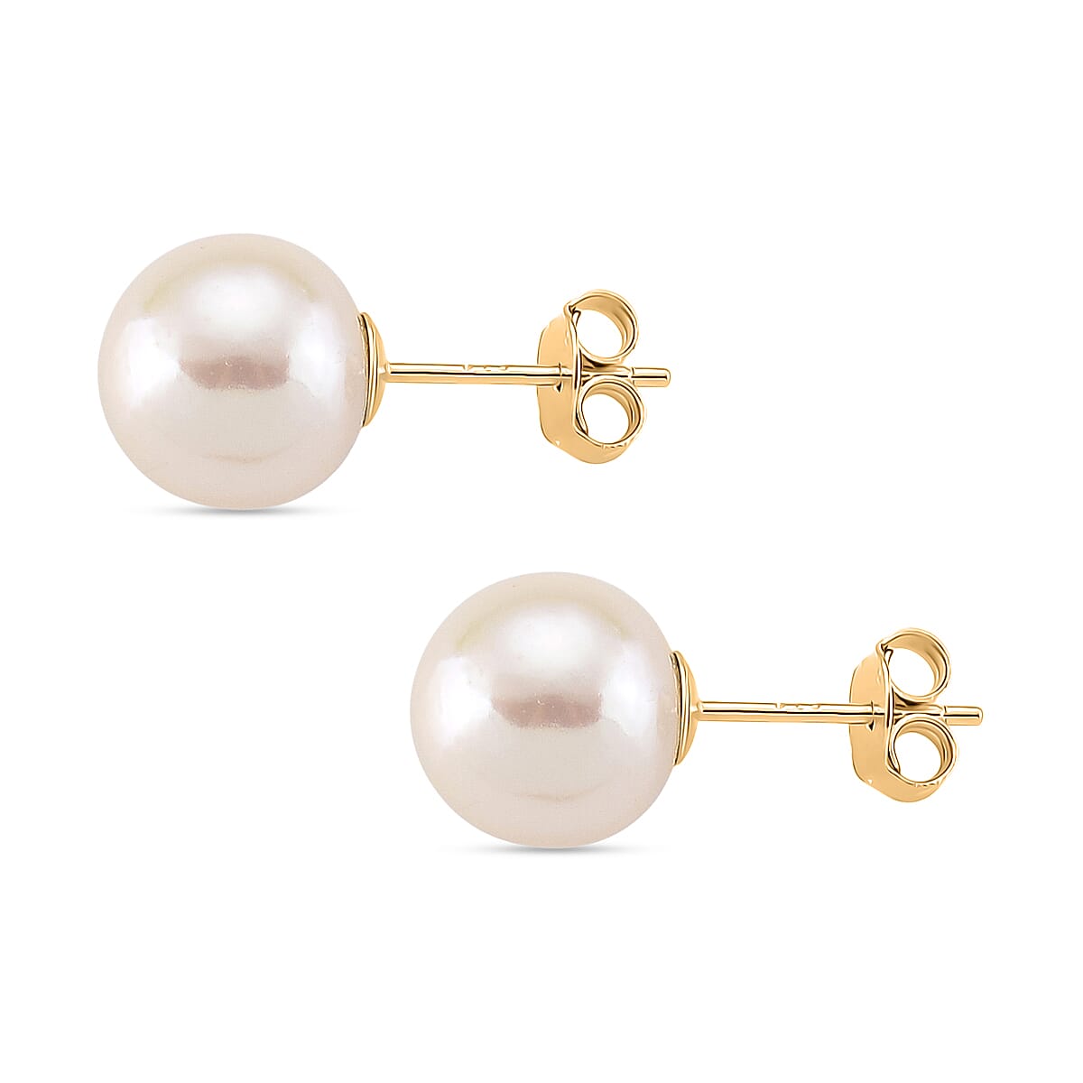 Premium White Edison Pearl (10MM) Earrings with Push Backs in Yellow Gold Plated Sterling Silver 8315801 4