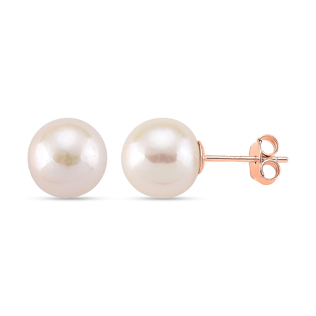 Premium White Edison Pearl (10MM) Earrings with Push Back in Rose Gold Overlay Sterling Silver 8315802 0
