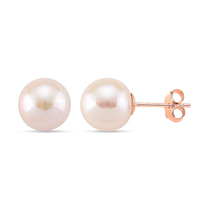 Premium White Edison Pearl (10MM) Earrings with Push Back in Rose Gold Overlay Sterling Silver 8315802 1