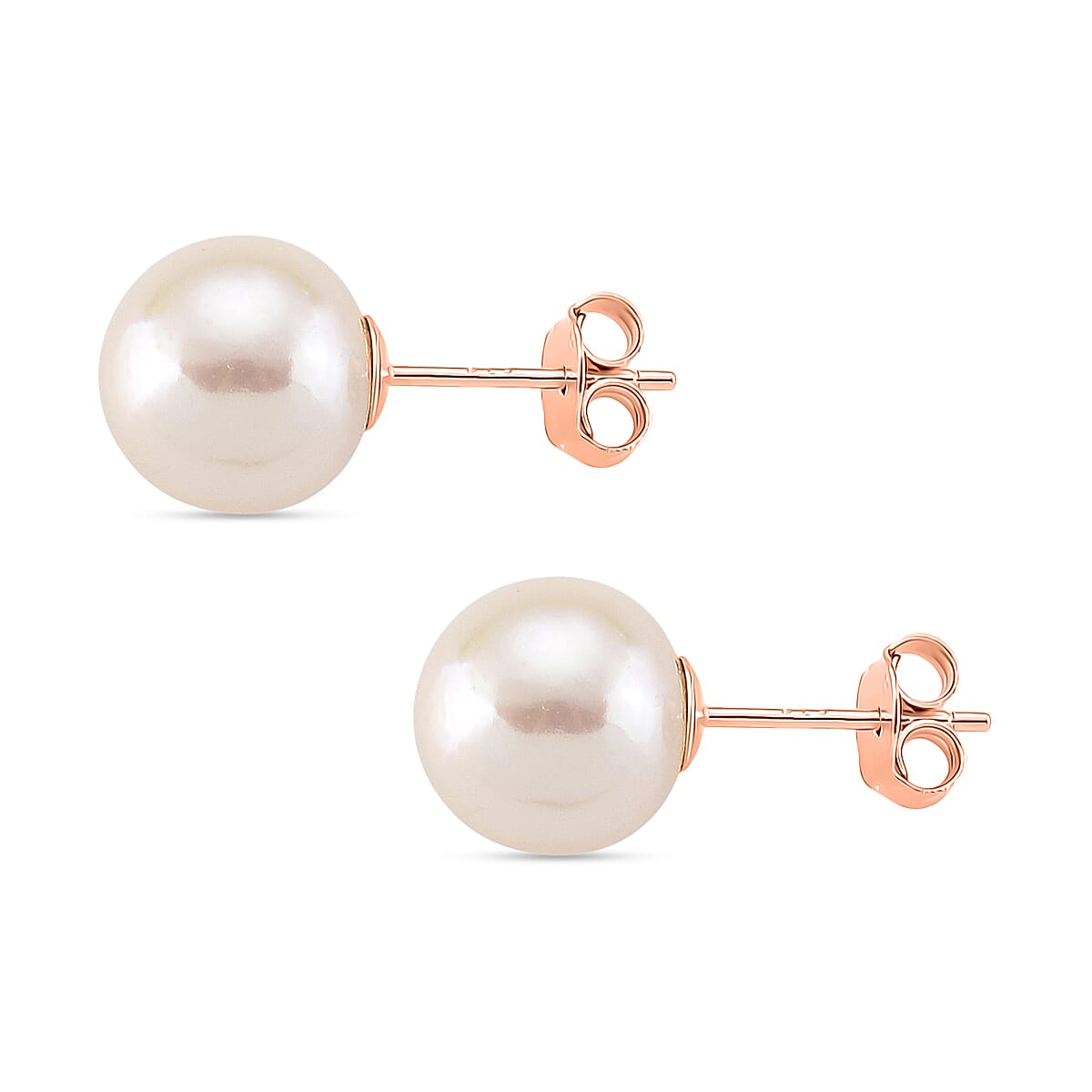 Premium White Edison Pearl (10MM) Earrings with Push Back in Rose Gold Overlay Sterling Silver 8315802 4