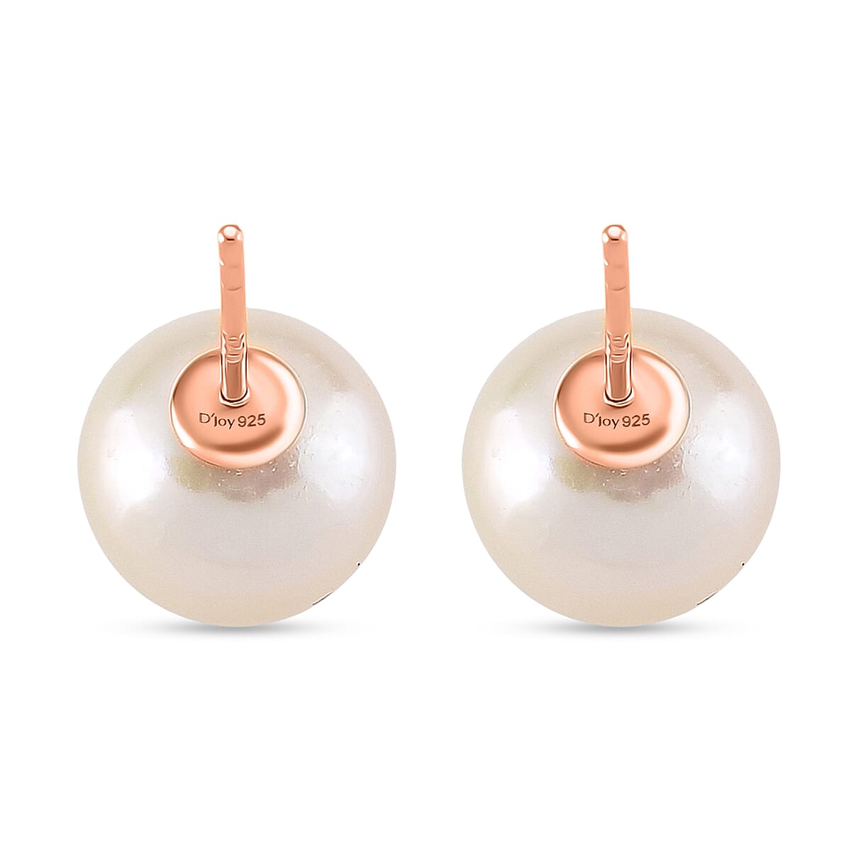 Premium White Edison Pearl (10MM) Earrings with Push Back in Rose Gold Overlay Sterling Silver 8315802 5