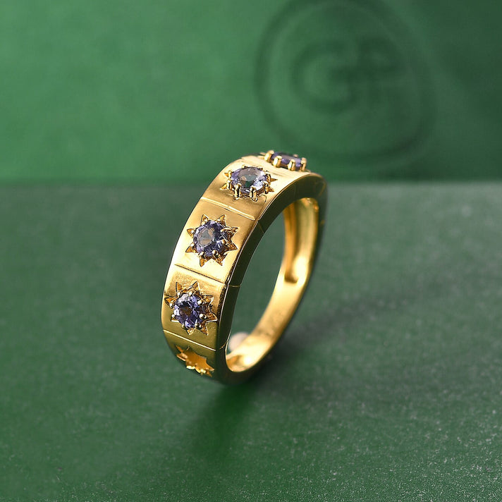 GP Celestial Dream Collection - Tanzanite &amp; Blue Sapphire Half Eternity Band Ring in 18K Vermeil Yellow Gold Plated Sterling Silver 8320925 2