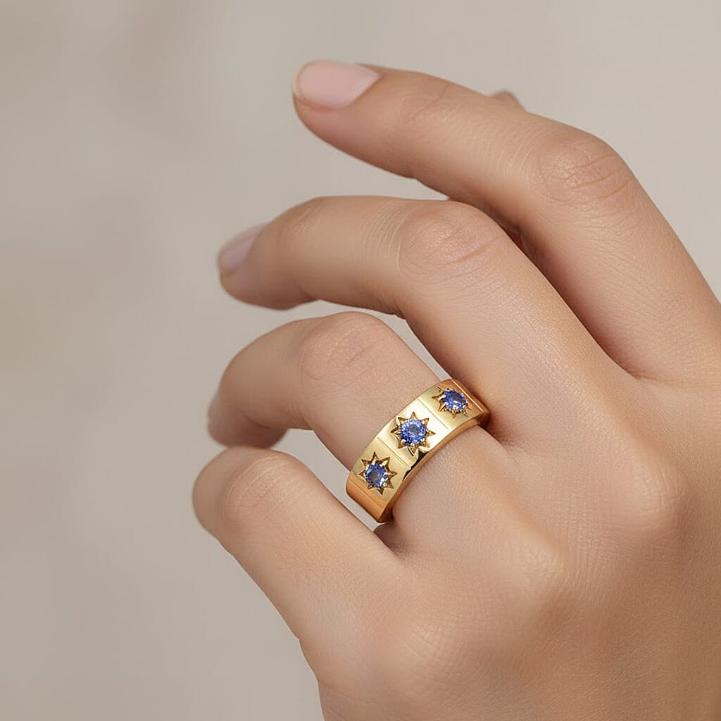 GP Celestial Dream Collection - Tanzanite &amp; Blue Sapphire Half Eternity Band Ring in 18K Vermeil Yellow Gold Plated Sterling Silver 8320925 4