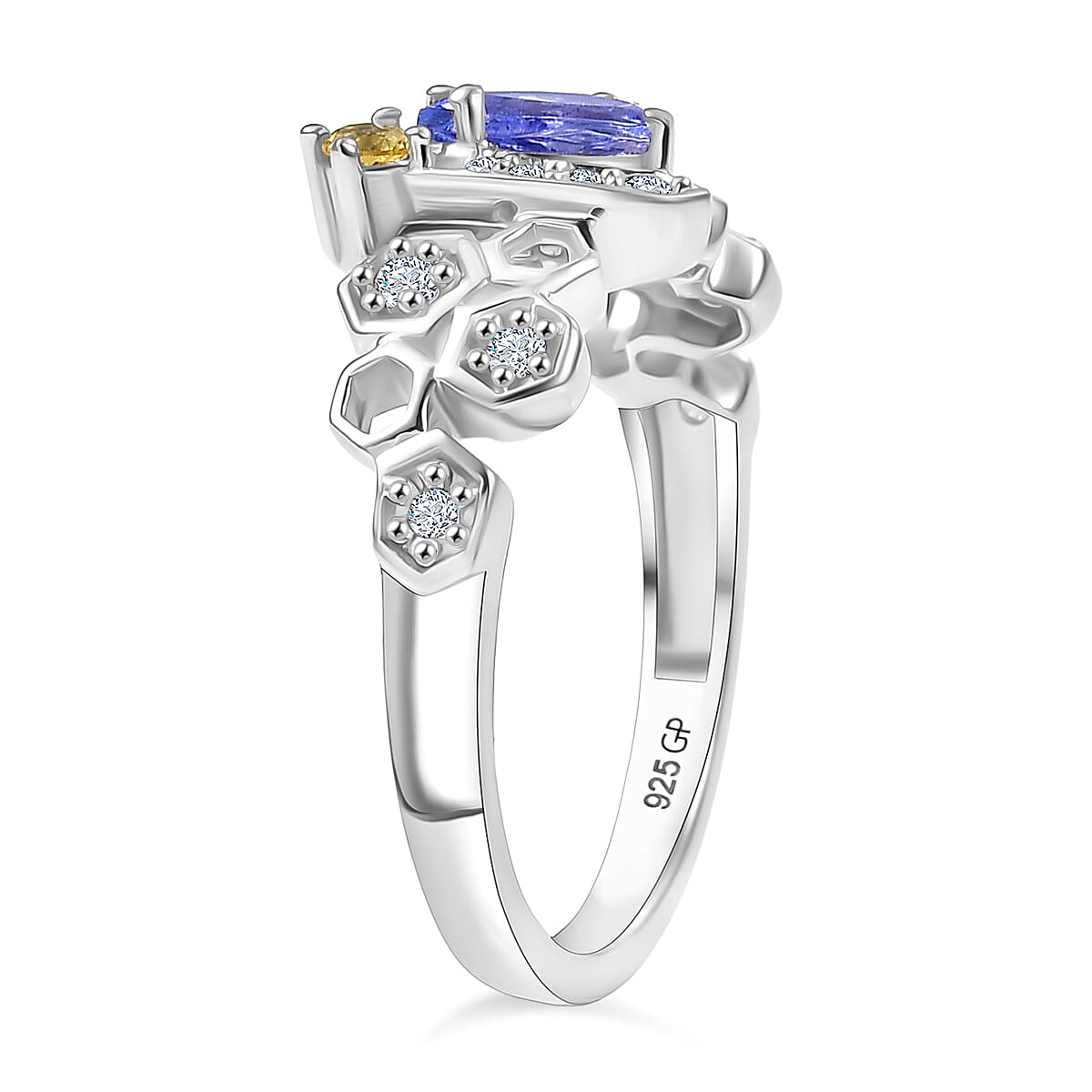 GP Honeycomb Collection - Tanzanite, Blue Sapphire, Yellow Sapphire &amp; White Zircon Living Creature Ring in Rhodium Overlay Sterling Silver 8320939 5