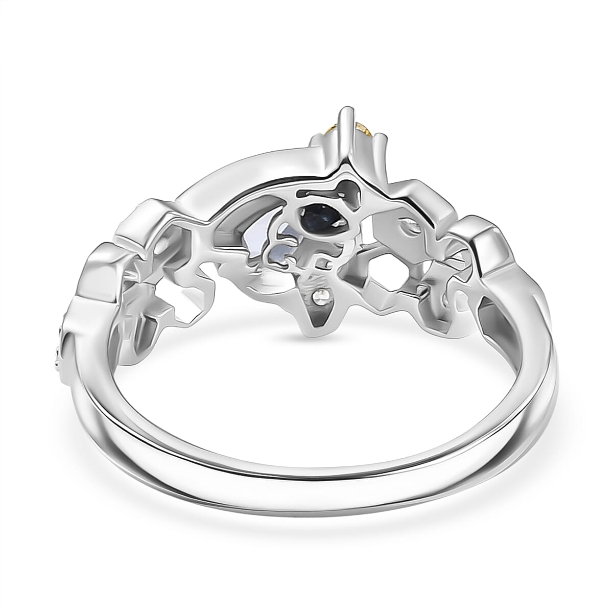 GP Honeycomb Collection - Tanzanite, Blue Sapphire, Yellow Sapphire &amp; White Zircon Living Creature Ring in Rhodium Overlay Sterling Silver 8320939 6