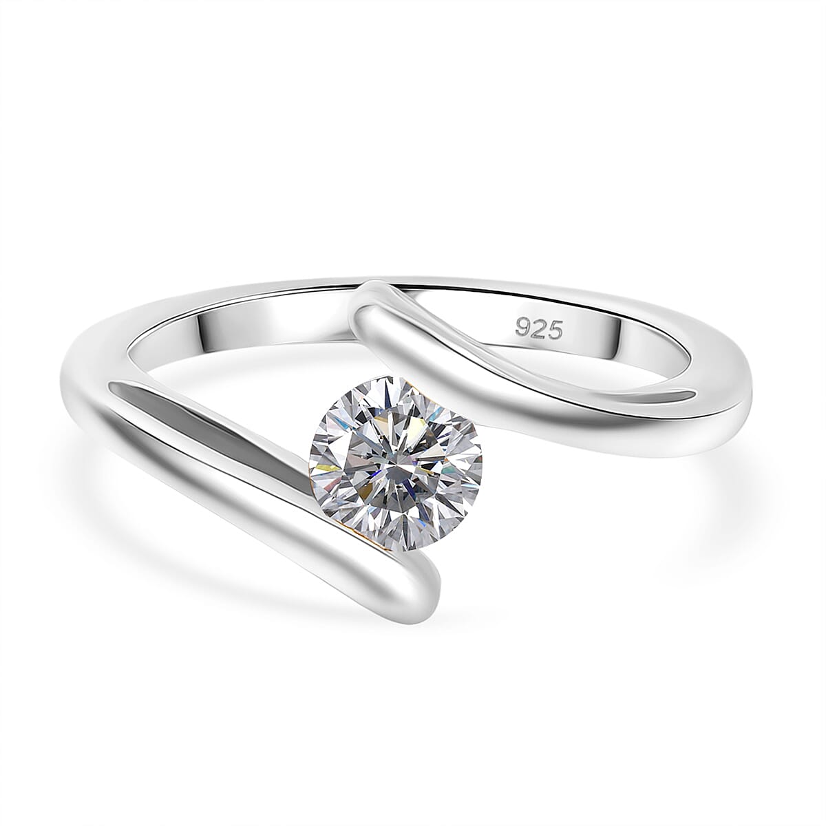 Moissanite Bypass Ring in Rhodium Overlay Sterling Silver 8323518 0