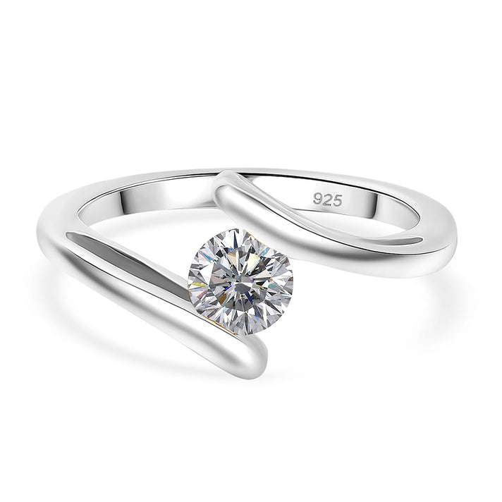 Moissanite Bypass Ring in Rhodium Overlay Sterling Silver 8323518 1