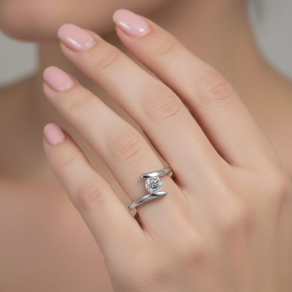 Moissanite Bypass Ring in Rhodium Overlay Sterling Silver 8323518 4