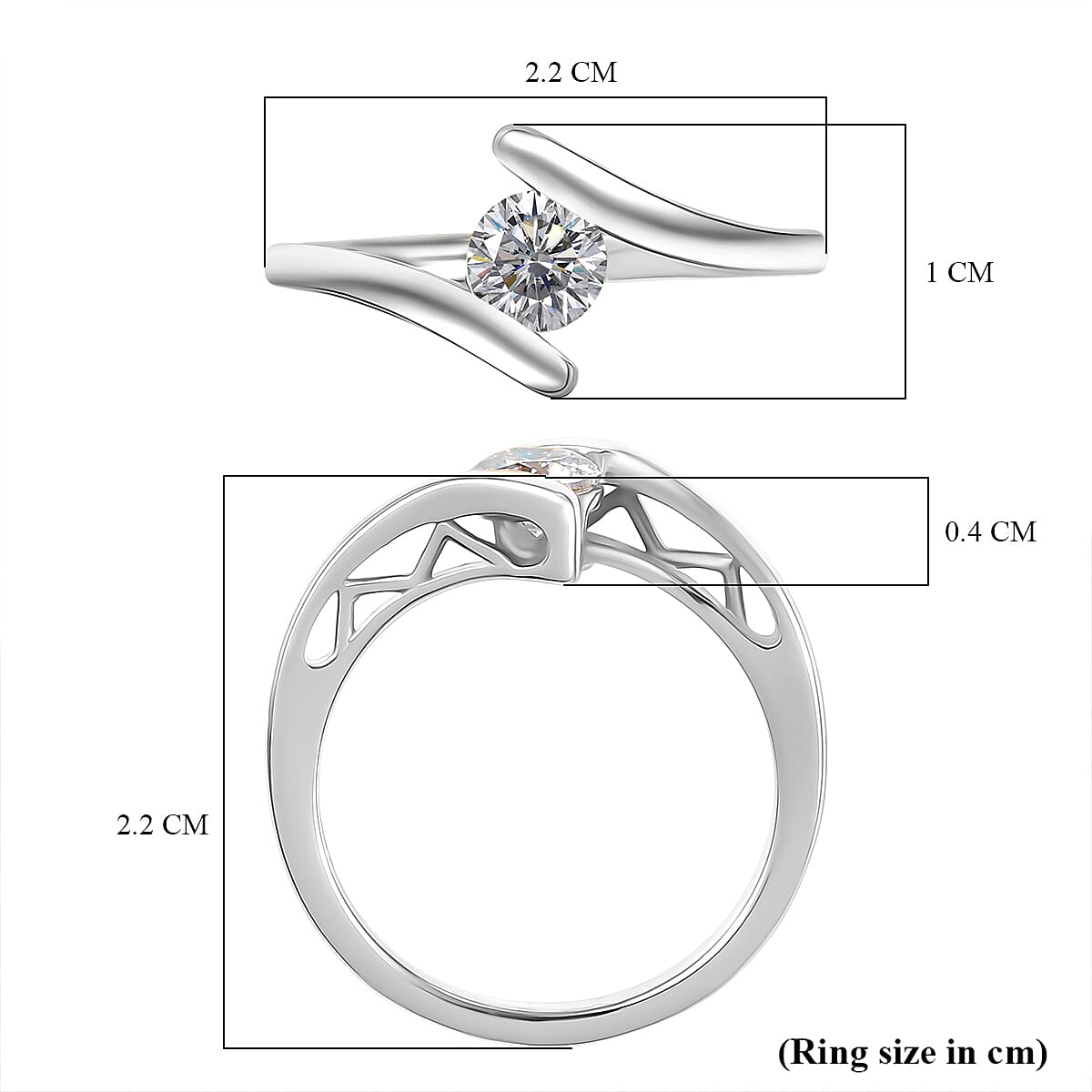 Moissanite Bypass Ring in Rhodium Overlay Sterling Silver 8323518 7