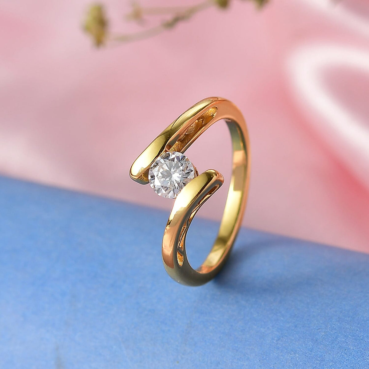 Moissanite Bypass Ring in Yellow Gold Plated Sterling Silver 8323550 2