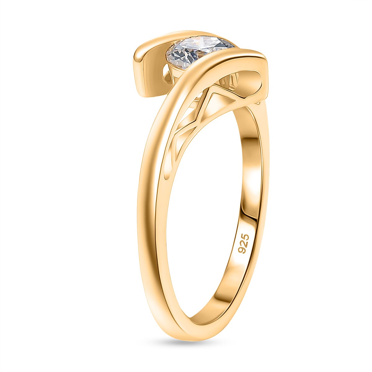 Moissanite Bypass Ring in Yellow Gold Plated Sterling Silver 8323550 5