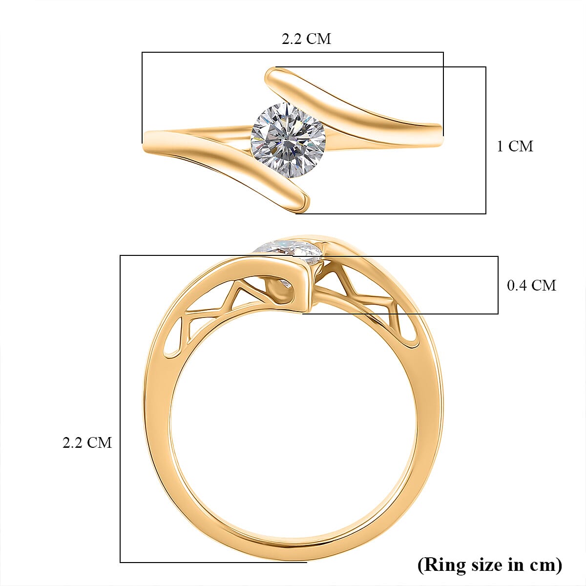 Moissanite Bypass Ring in Yellow Gold Plated Sterling Silver 8323550 7
