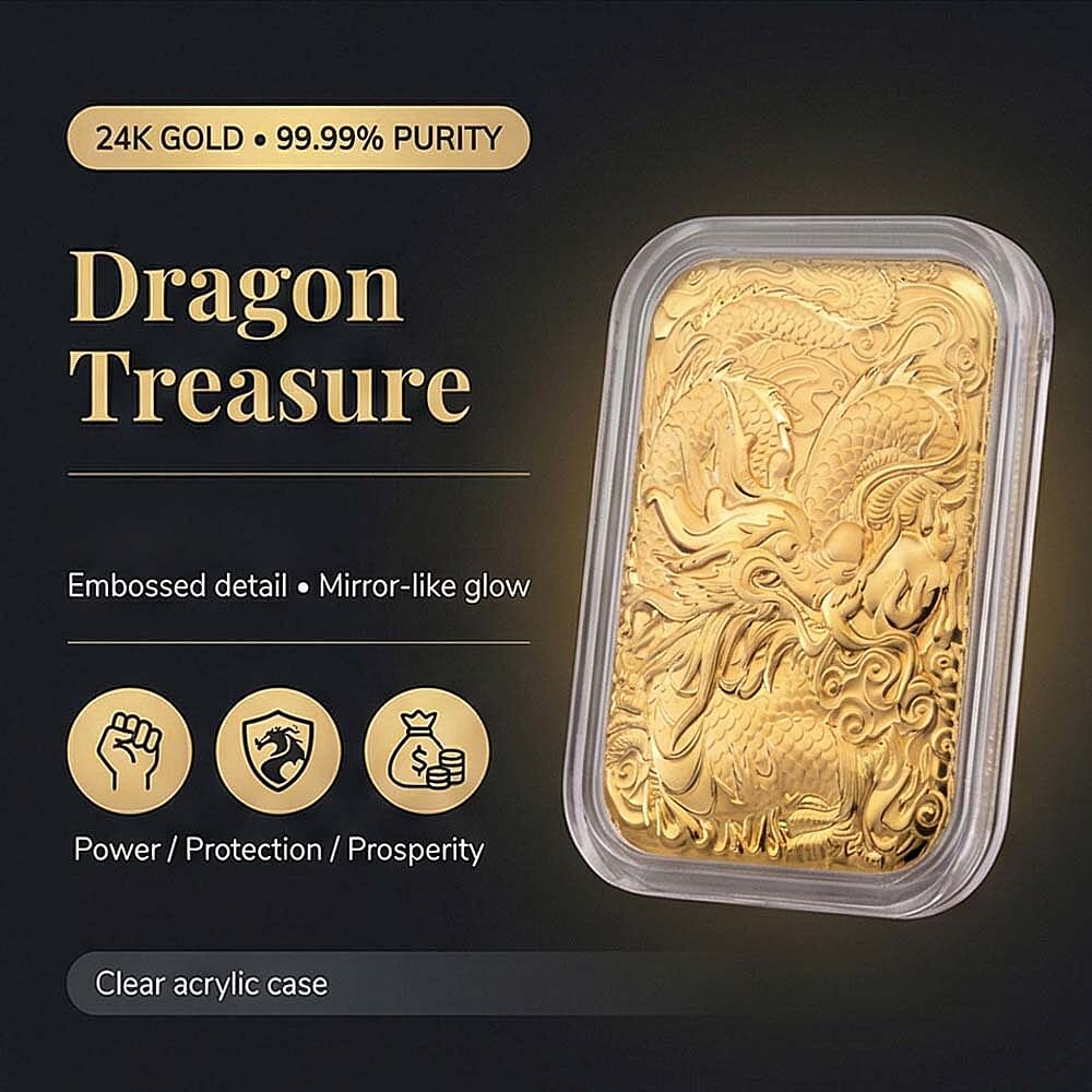 24K Yellow Gold (99.99% Purity) Dragon Embossed Collectable (39.60 x 25.70 MM) 8324155 2