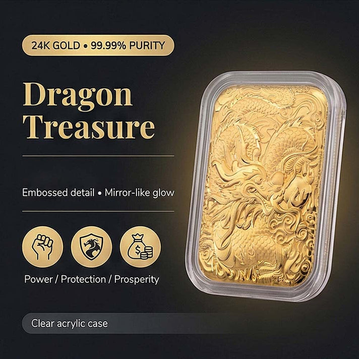 24K Yellow Gold (99.99% Purity) Dragon Embossed Collectable (39.60 x 25.70 MM) 8324155 2