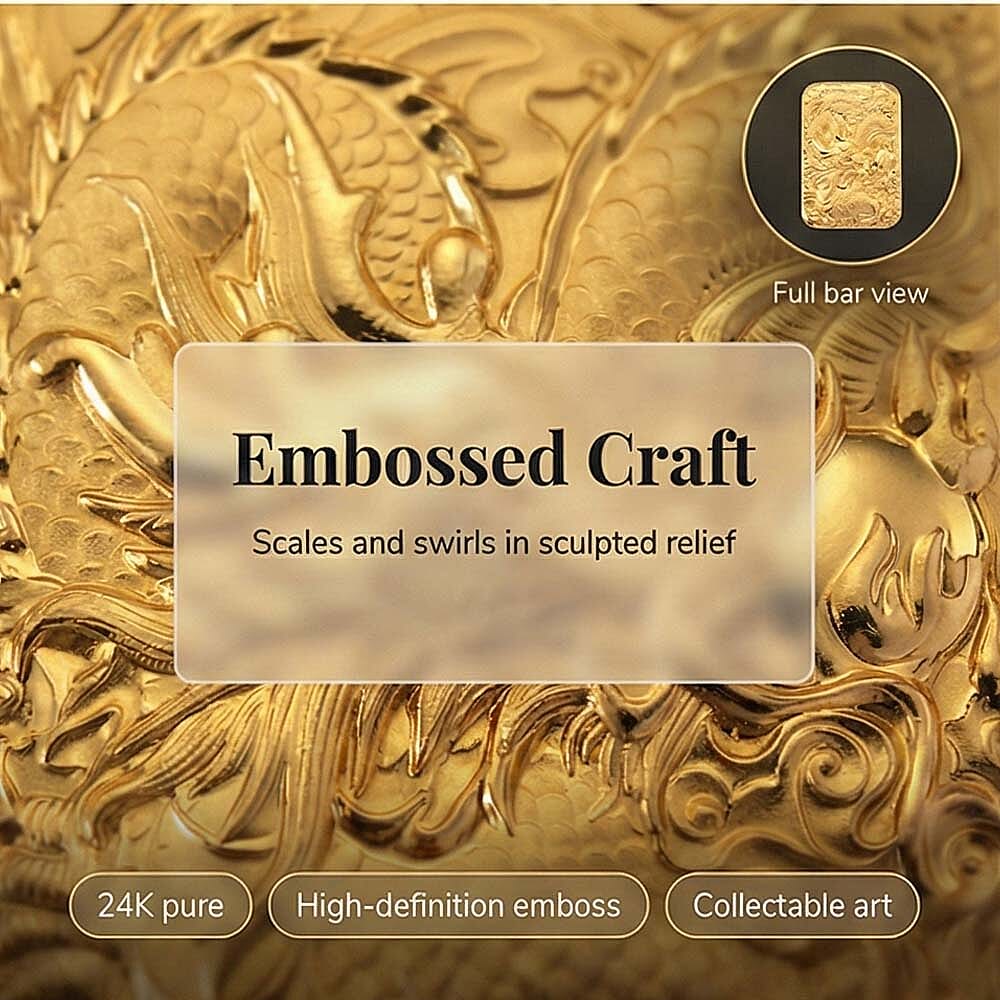 24K Yellow Gold (99.99% Purity) Dragon Embossed Collectable (39.60 x 25.70 MM) 8324155 3