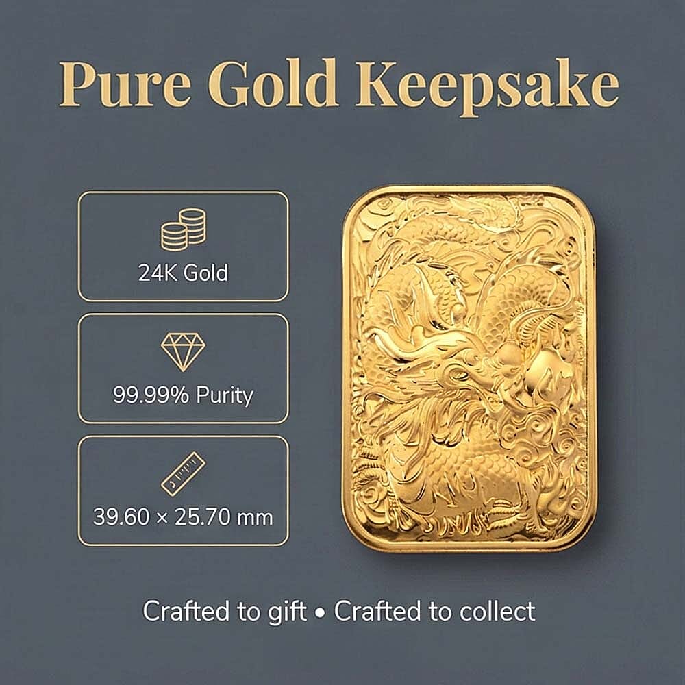 24K Yellow Gold (99.99% Purity) Dragon Embossed Collectable (39.60 x 25.70 MM) 8324155 4