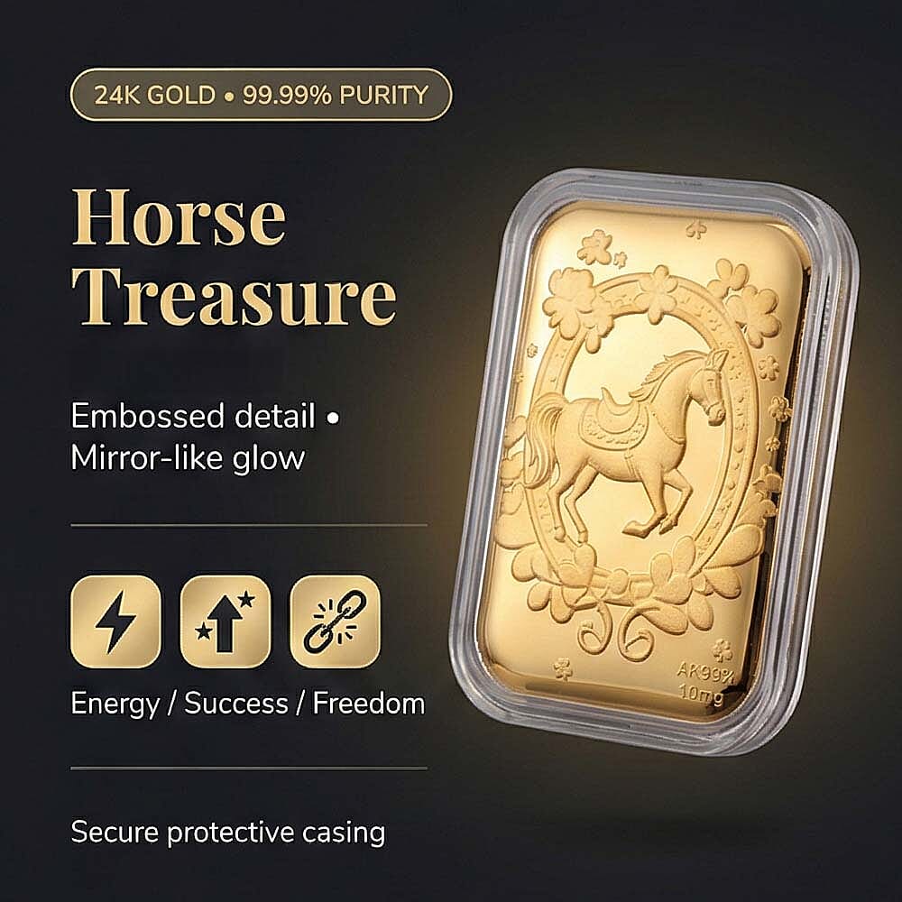 24K Yellow Gold (99.99% Purity) Horse Embossed Collectable (39.80 x 25.65 MM) 8328243 2