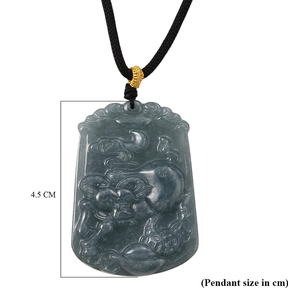 Natural Type A Jadeite Jade Stone Zodiac Ox Necklace with Cotton Thread (Size 26 Adjustable) 60.00 Ct. V32569183 5