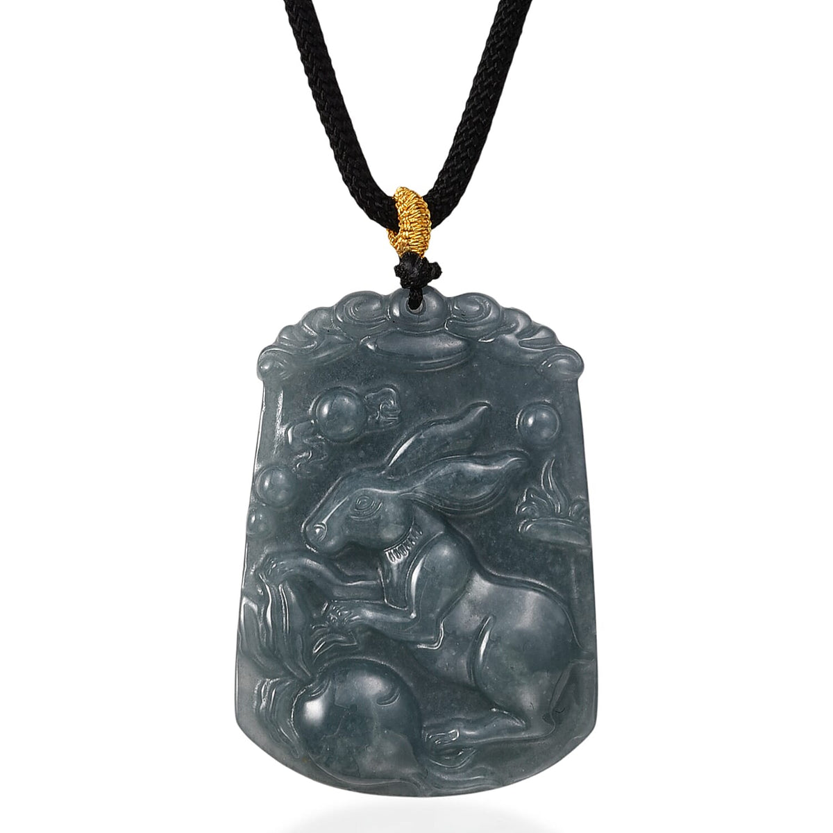 Natural Type A Jadeite Jade Stone Zodiac Rabbit Necklace with Cotton Thread (Size 26 Adjustable) 60.00 Ct. V32567072 0