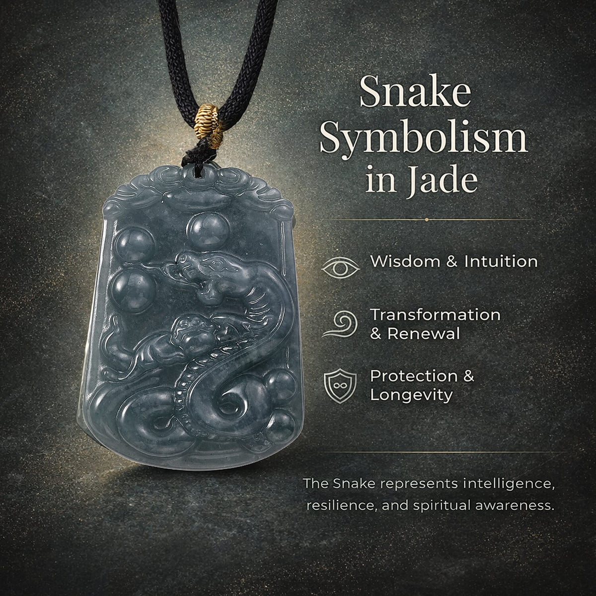 Natural Type A Jadeite Jade Stone Zodiac Snake Necklace with Cotton Thread (Size 26 Adjustable) 60.00 Ct. V32566554 2