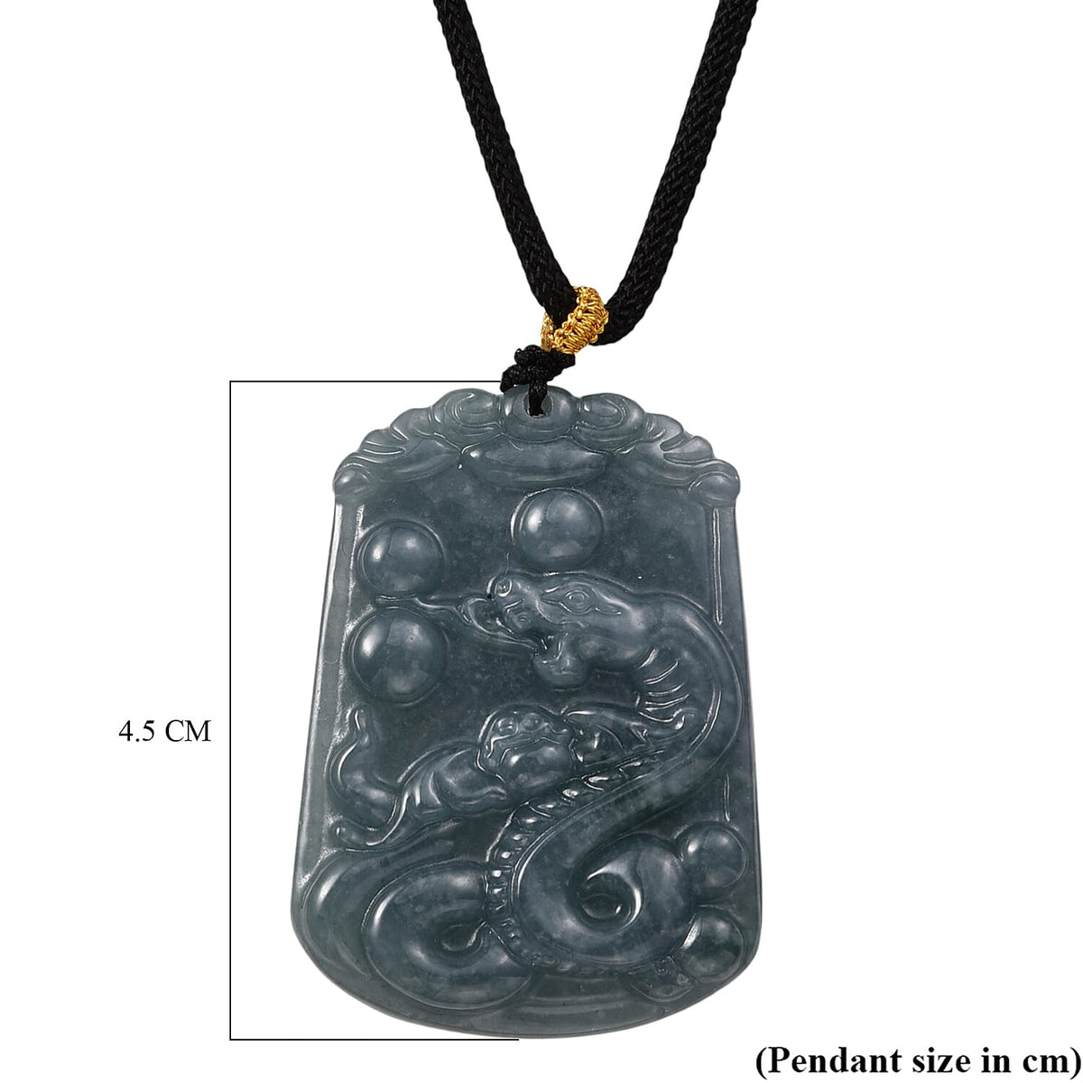 Natural Type A Jadeite Jade Stone Zodiac Snake Necklace with Cotton Thread (Size 26 Adjustable) 60.00 Ct. V32566554 5