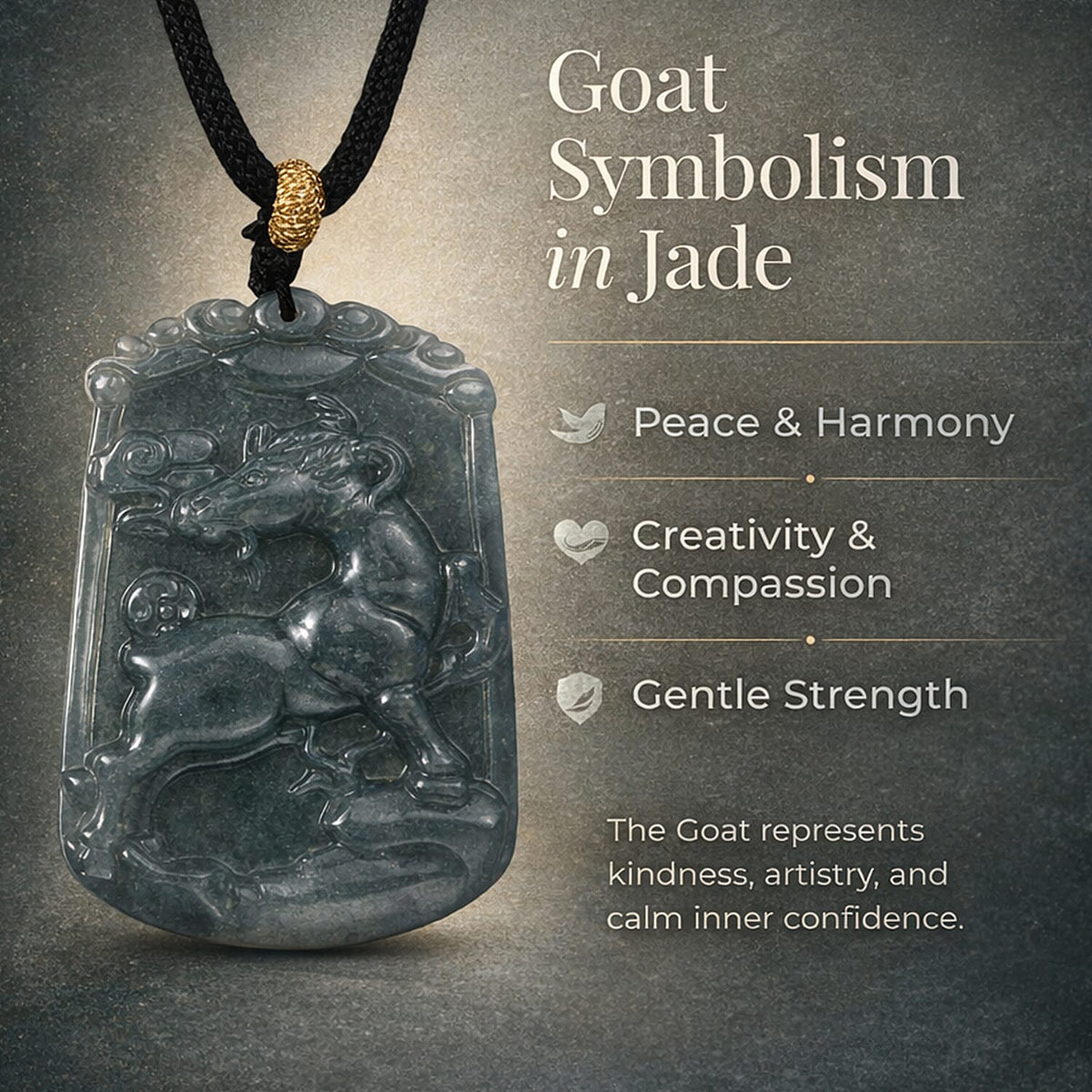 Natural Type A Jadeite Jade Stone Zodiac Goat Necklace with Cotton Thread (Size 26 Adjustable) 60.00 Ct. V32568849 2