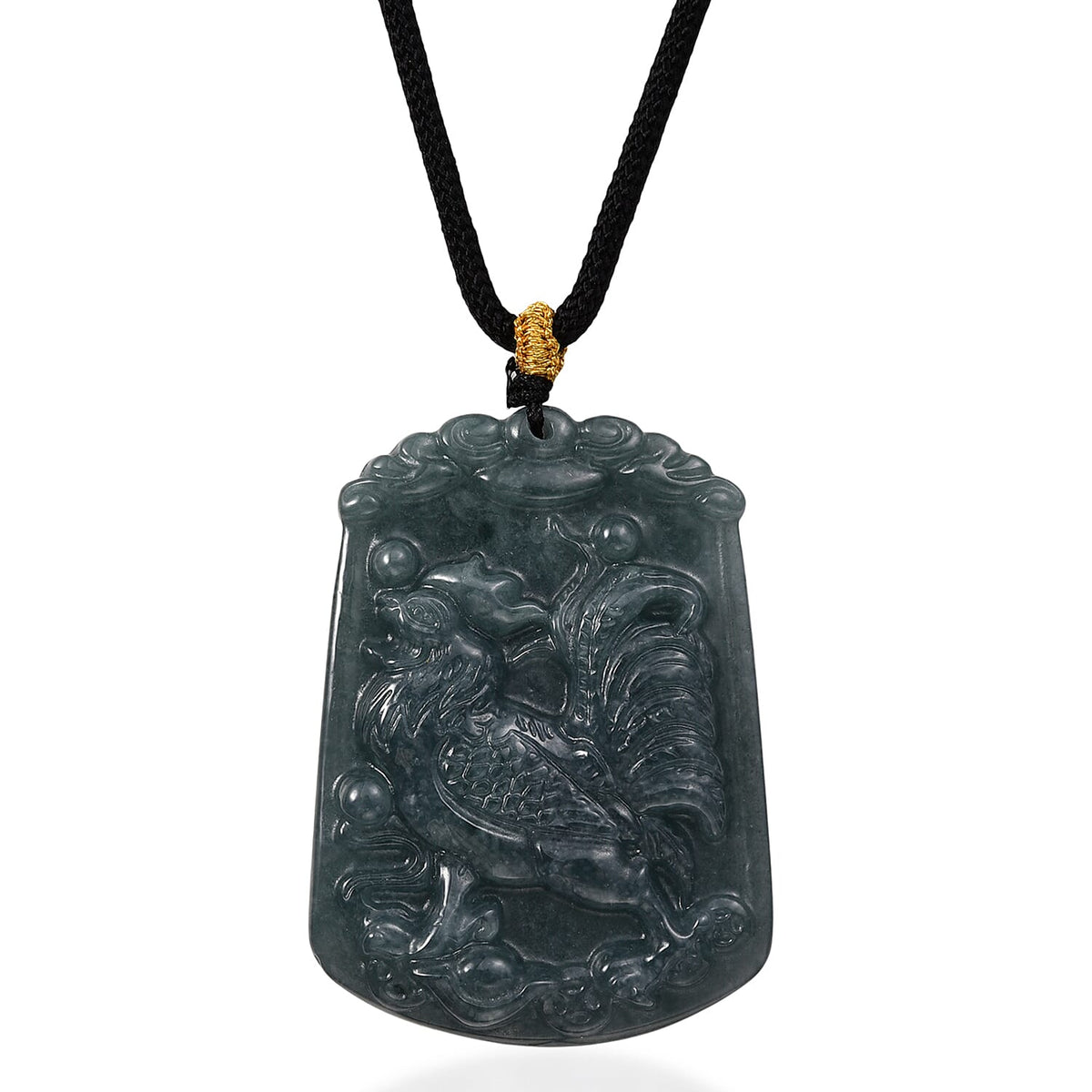 Natural Type A Jadeite Jade Stone Zodiac Rooster Necklace with Cotton Thread (Size 26 Adjustable) 60.00 Ct. V32636135 0