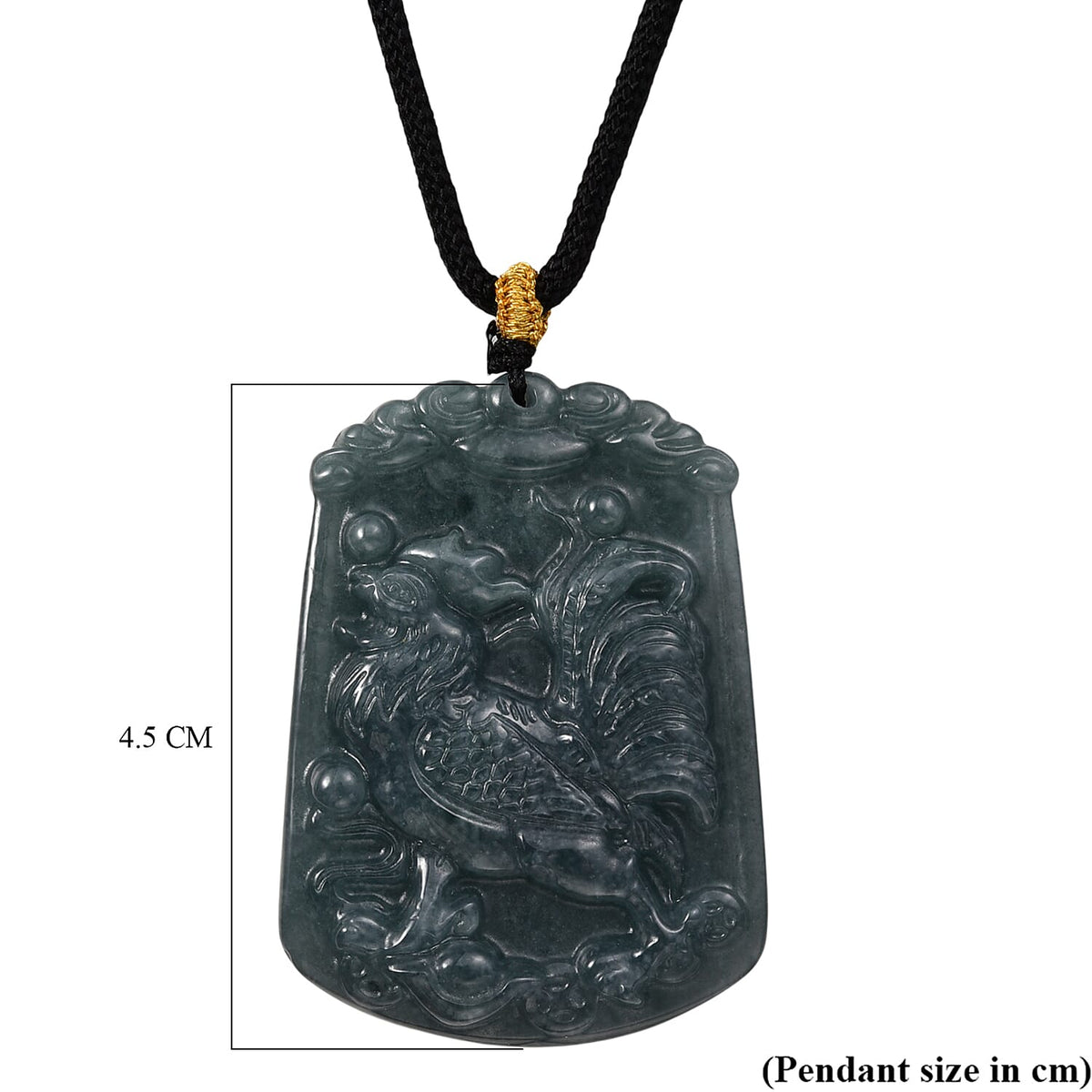 Natural Type A Jadeite Jade Stone Zodiac Rooster Necklace with Cotton Thread (Size 26 Adjustable) 60.00 Ct. V32636135 5
