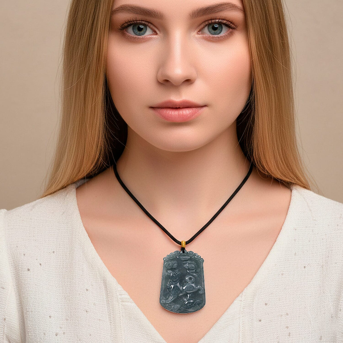 Natural Type A Jadeite Jade Stone Zodiac Dog Necklace with Cotton thread (Size 26 Adjustable) 60.00 Ct. V32566304 3