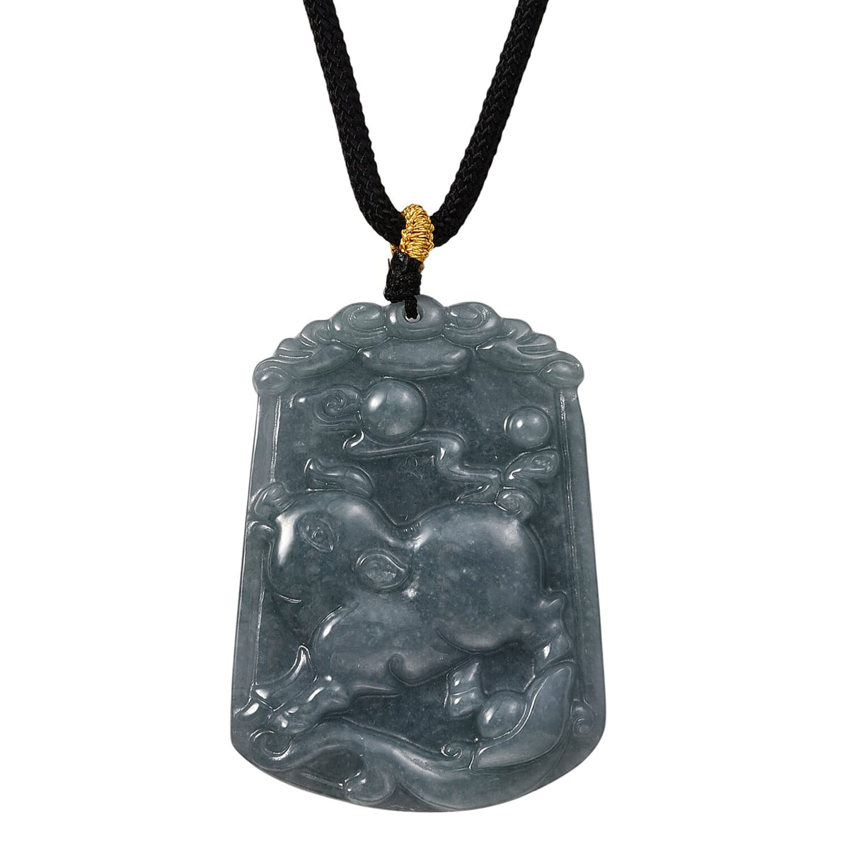 Natural Type A Jadeite Jade Stone Zodiac Pig Necklace with Cotton Thread (Size 26 Adjustable) 60.00 Ct. V32569180 0