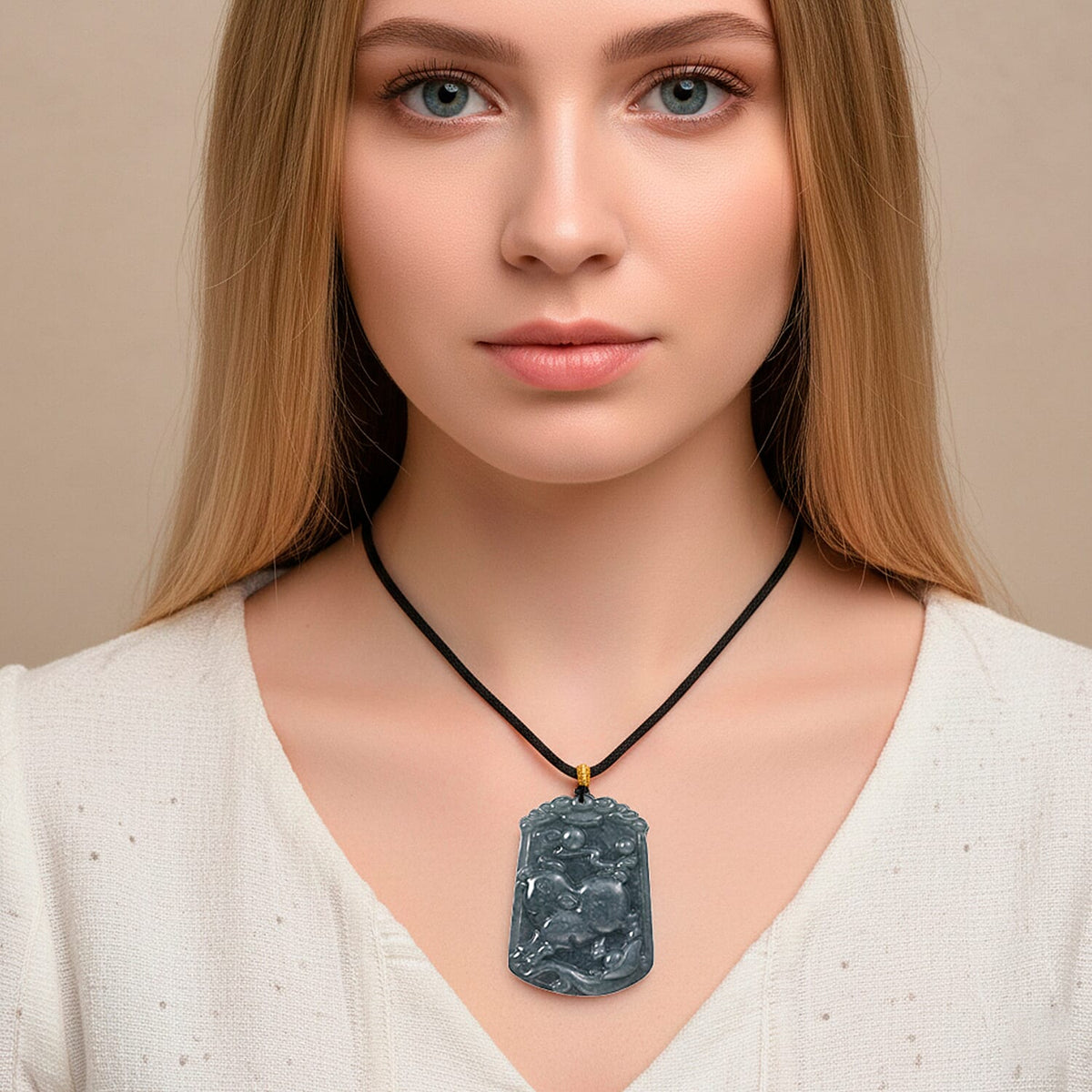 Natural Type A Jadeite Jade Stone Zodiac Pig Necklace with Cotton Thread (Size 26 Adjustable) 60.00 Ct. V32569180 3