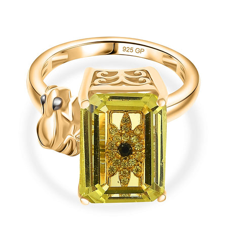 GP - Italian Garden Collection - Green Gold Quartz, Blue Sapphire &amp; White Zircon Living Creature Ring in 18K Vermeil Yellow Gold Plated Sterling Silver 8.39 Ct. 8348417 1
