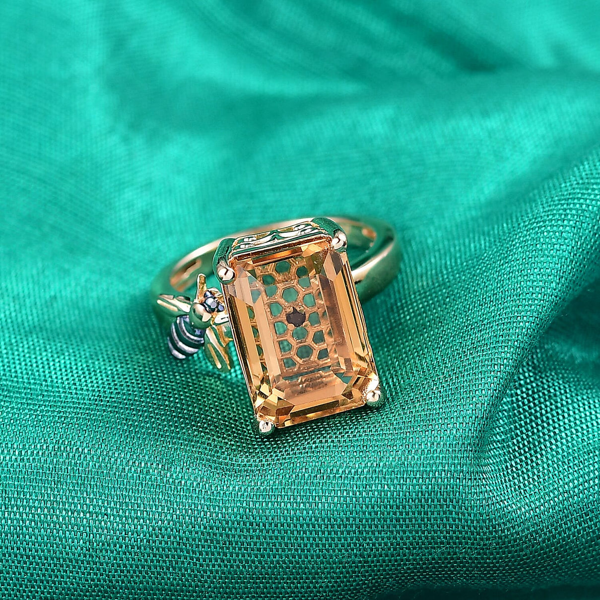 GP - Honeycomb Collection - Citrine &amp; Blue Sapphire Living Creature Ring in 18K Vermeil Yellow Gold Plated Sterling Silver 8.19 Ct. 8348429 2