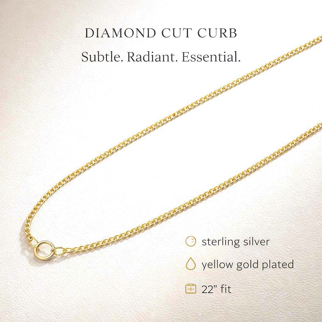 Sterling Silver 1.15MM Diamond-Cut Curb Chain in Yellow Gold Plating with Spring Ring Clasp (Size 22)* V32734339 4