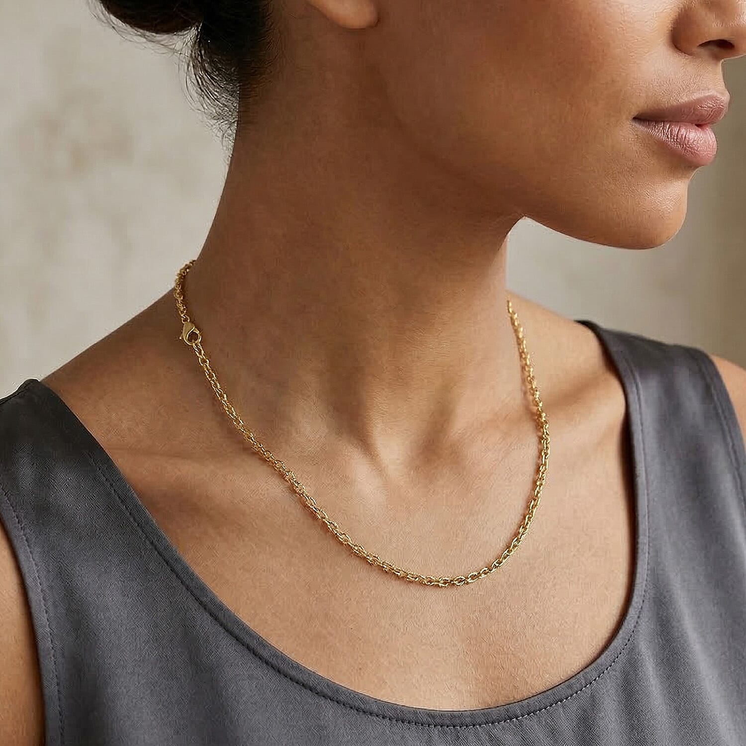 Italian Closeout Sterling Silver 2.25MM Romy Chain with Spring Ring Clasp in Yellow Gold Plating 18 Inch V32517480 4