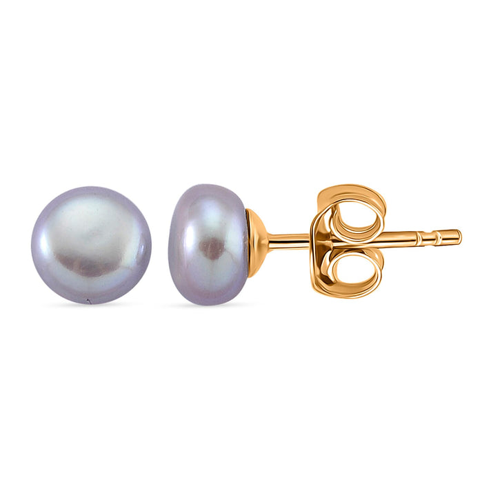 Grey Freshwater Pearl Beads (7-8MM) Earring with Push Back in Gold Tone 8356048 1