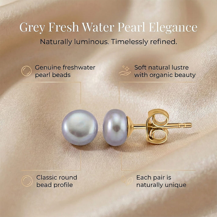 Grey Freshwater Pearl Beads (7-8MM) Earring with Push Back in Gold Tone 8356048 2