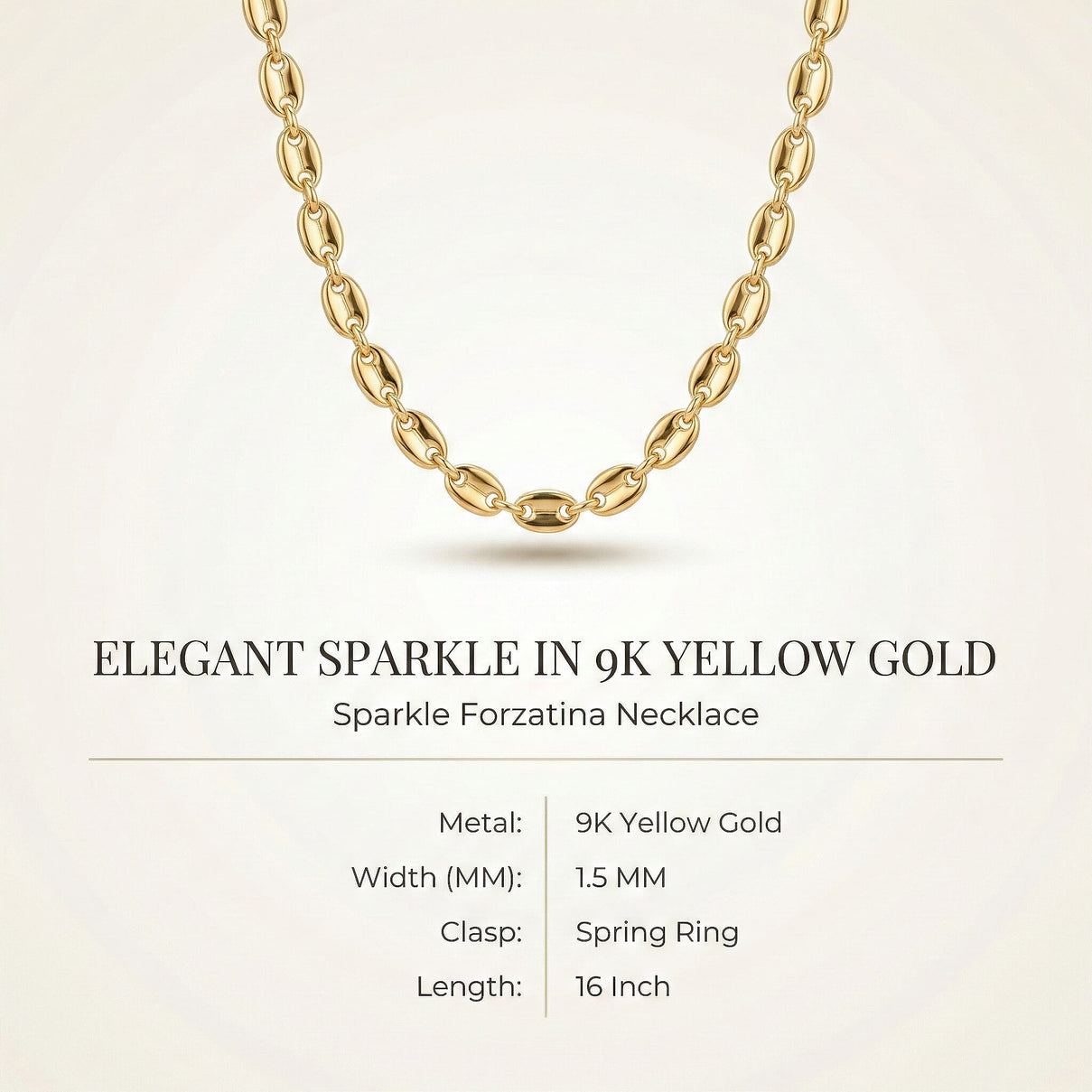 9K Yellow Gold Sparkle Forzatina Necklace (Size - 16) with Spring Ring Clasp 8356203 7
