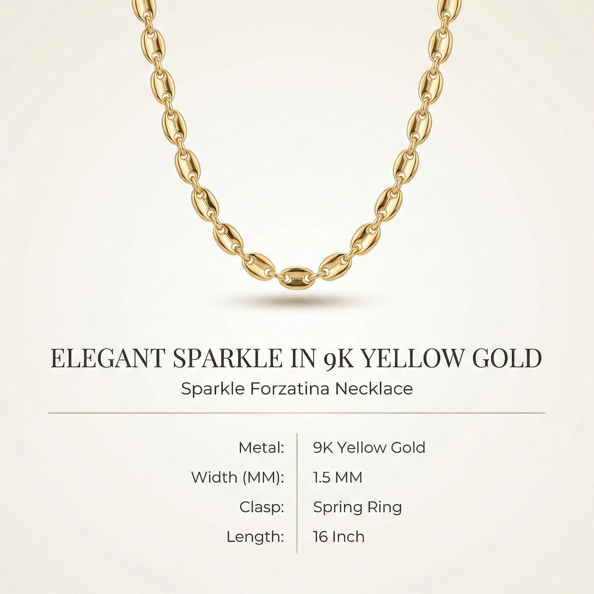 9K Yellow Gold Sparkle Forzatina Necklace (Size - 16) with Spring Ring Clasp 8356203 7
