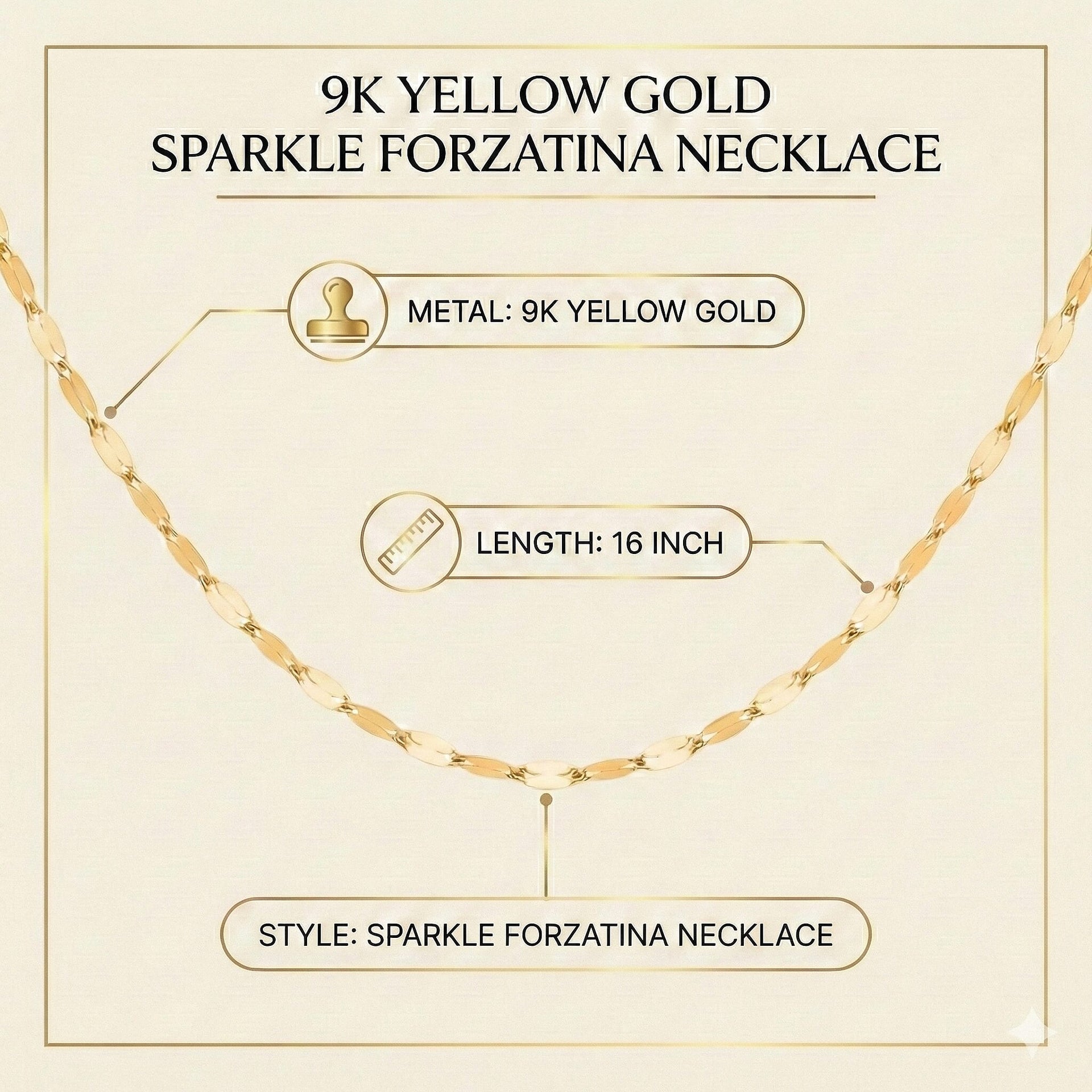 9K Yellow Gold Sparkle Forzatina Necklace (Size - 20) with Spring Ring Clasp 8356406 7