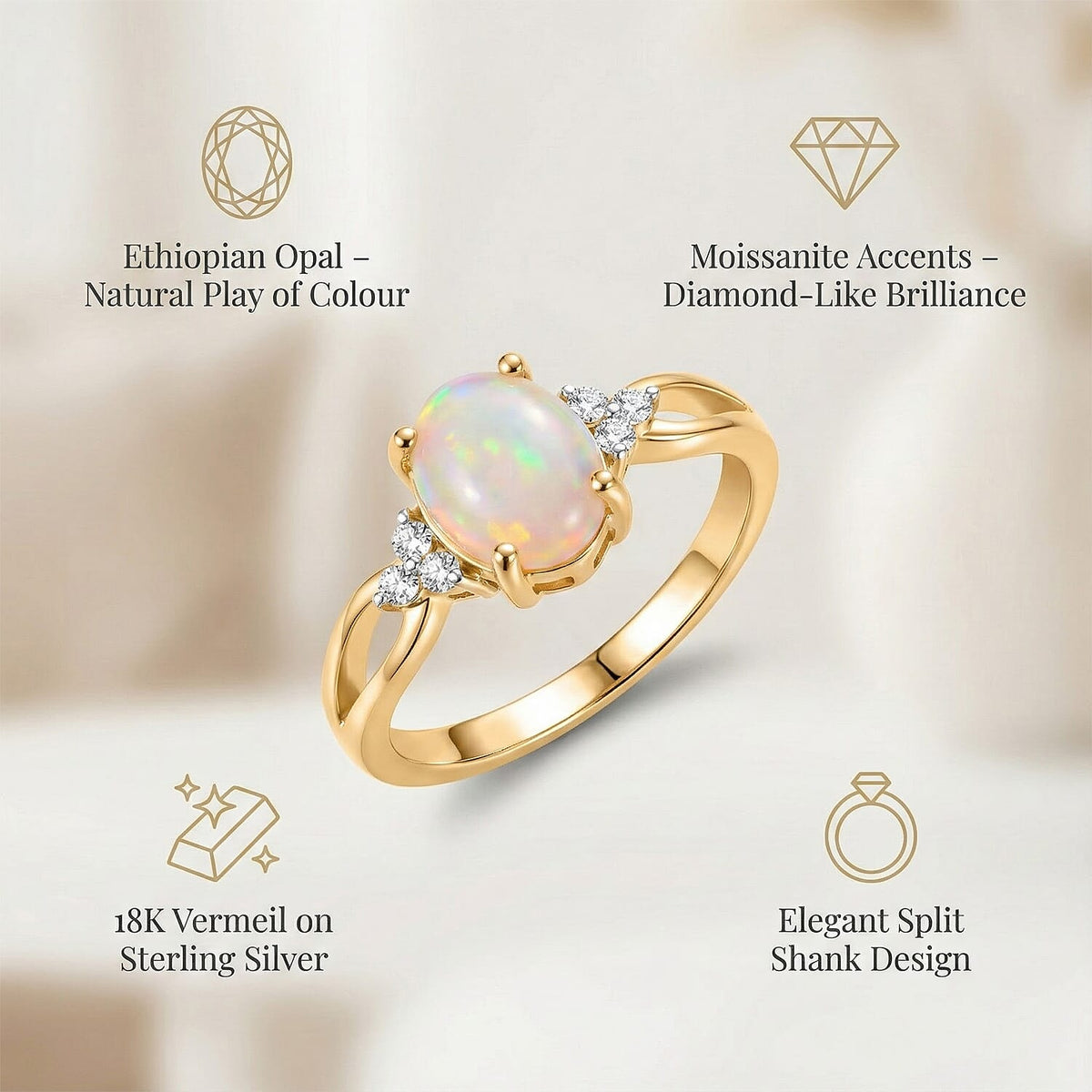 D'Joy Ethiopian Opal, Moissanite Ring in 18K Vermeil Yellow Gold Plated Sterling Silver 8356847 5