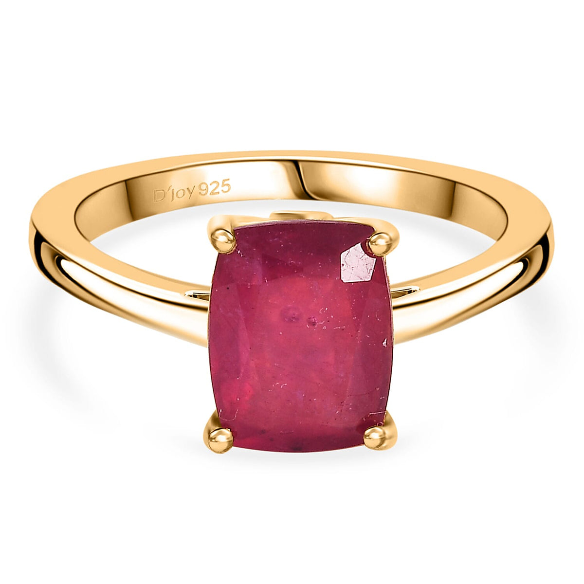 D'Joy African Ruby, White Zircon Solitaire Ring in 18K Vermeil Yellow Gold Plated Sterling Silver 3.63 Ct. 8356897 0